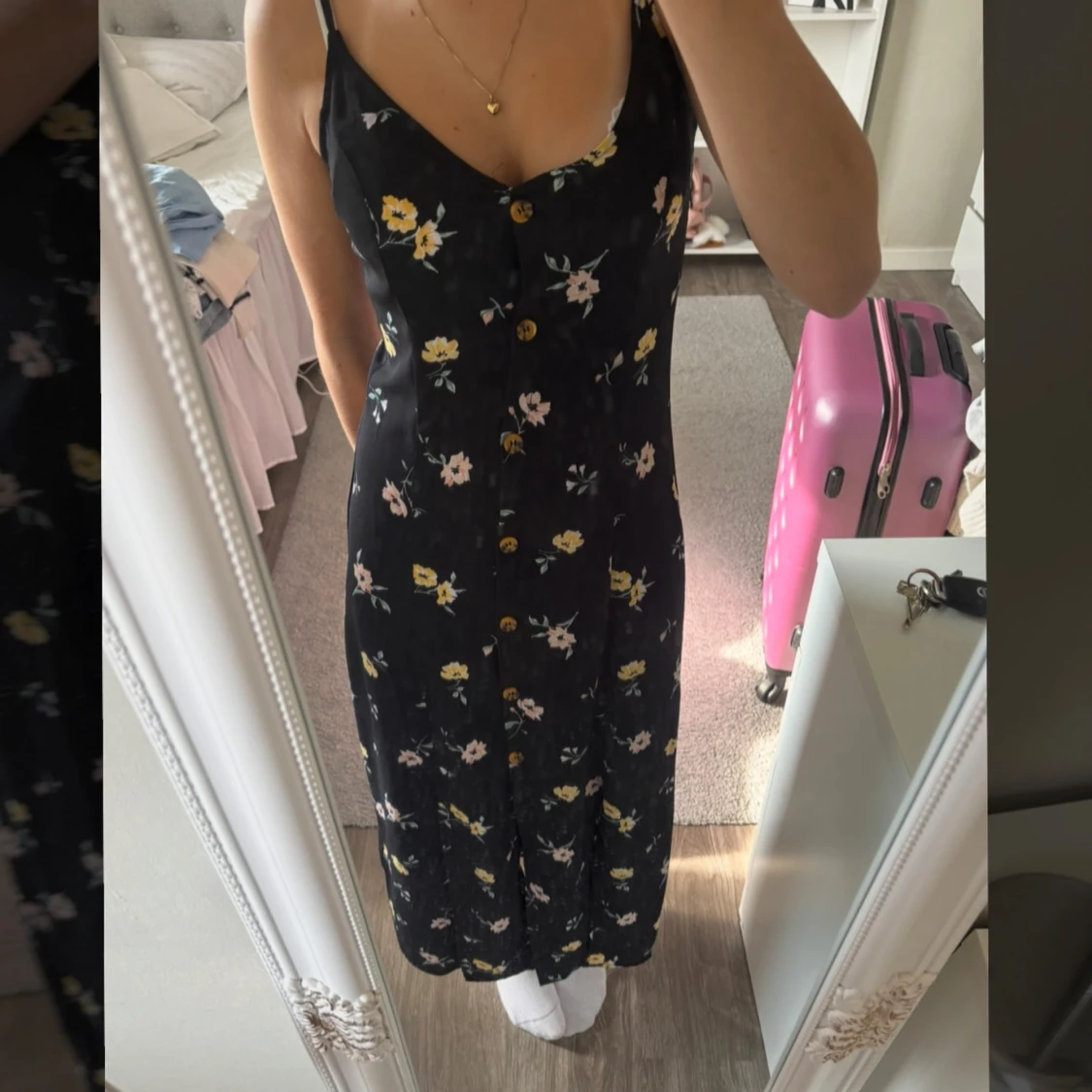 Svart blommig långklänning H&M