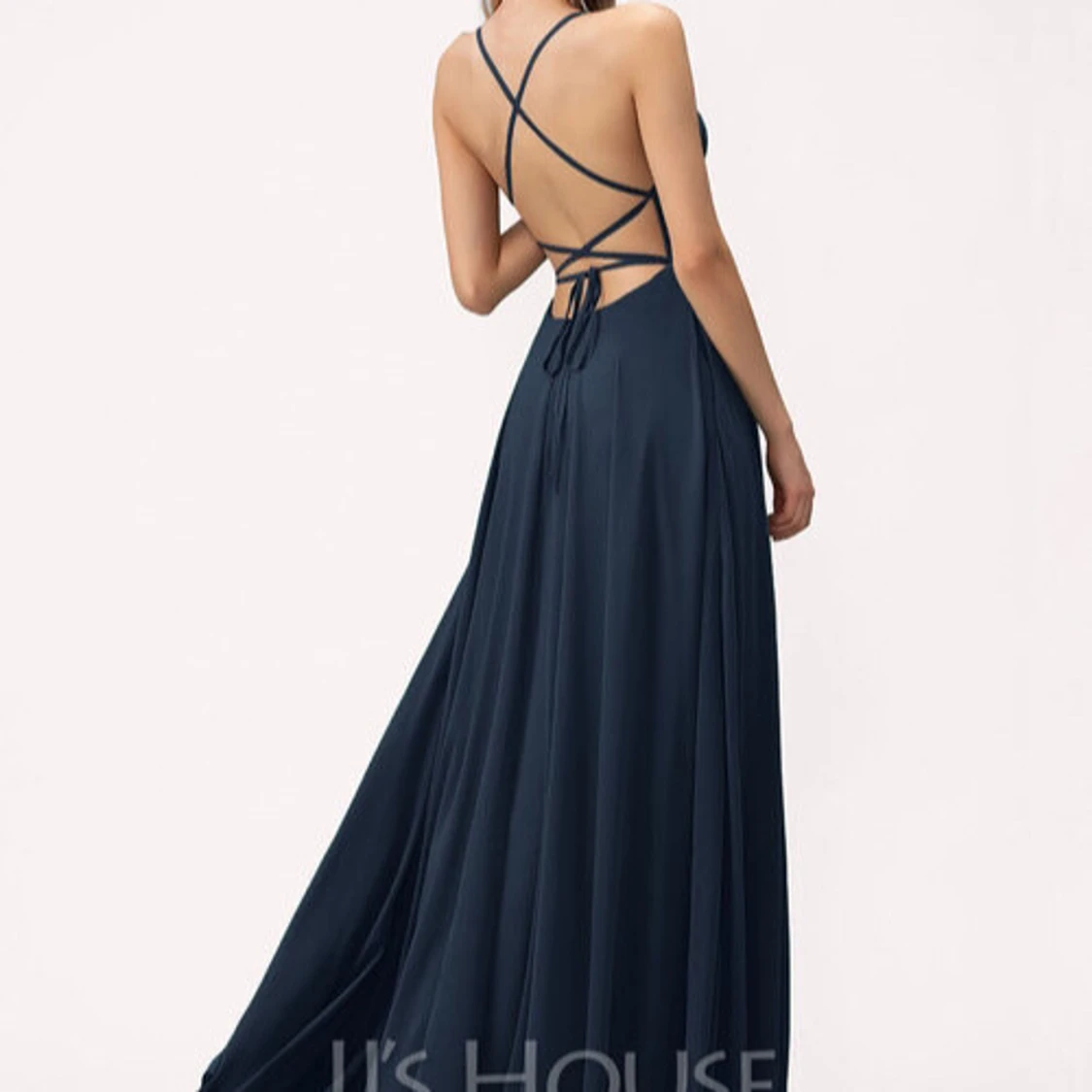 Marinblå balklänning med öppen rygg - 2