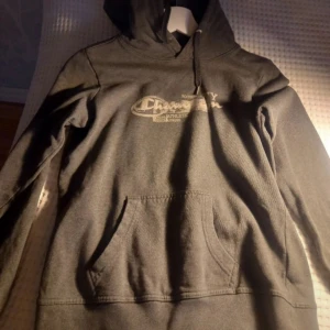Grå hoodie från Champion - Säljer en grå hoodie från Champion med tryck på bröstet. Den har en klassisk känguruficka och en bekväm huva. Perfekt för en avslappnad stil.