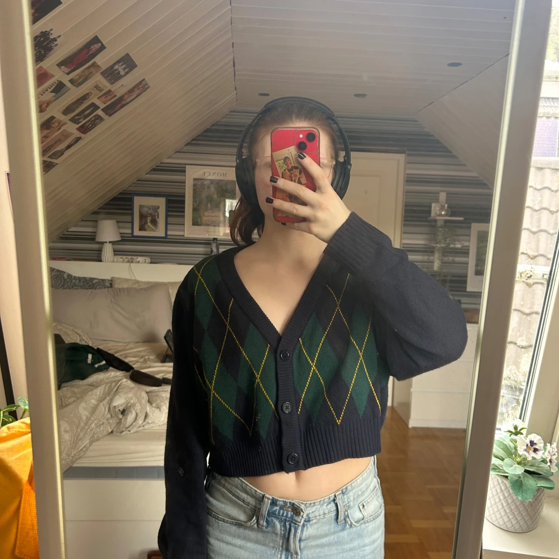 Blå stickad kofta - 1