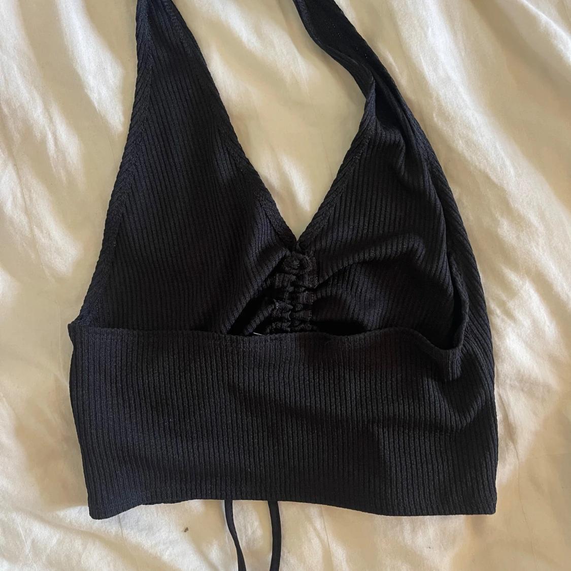 Svart ribbad halterneck topp - 1