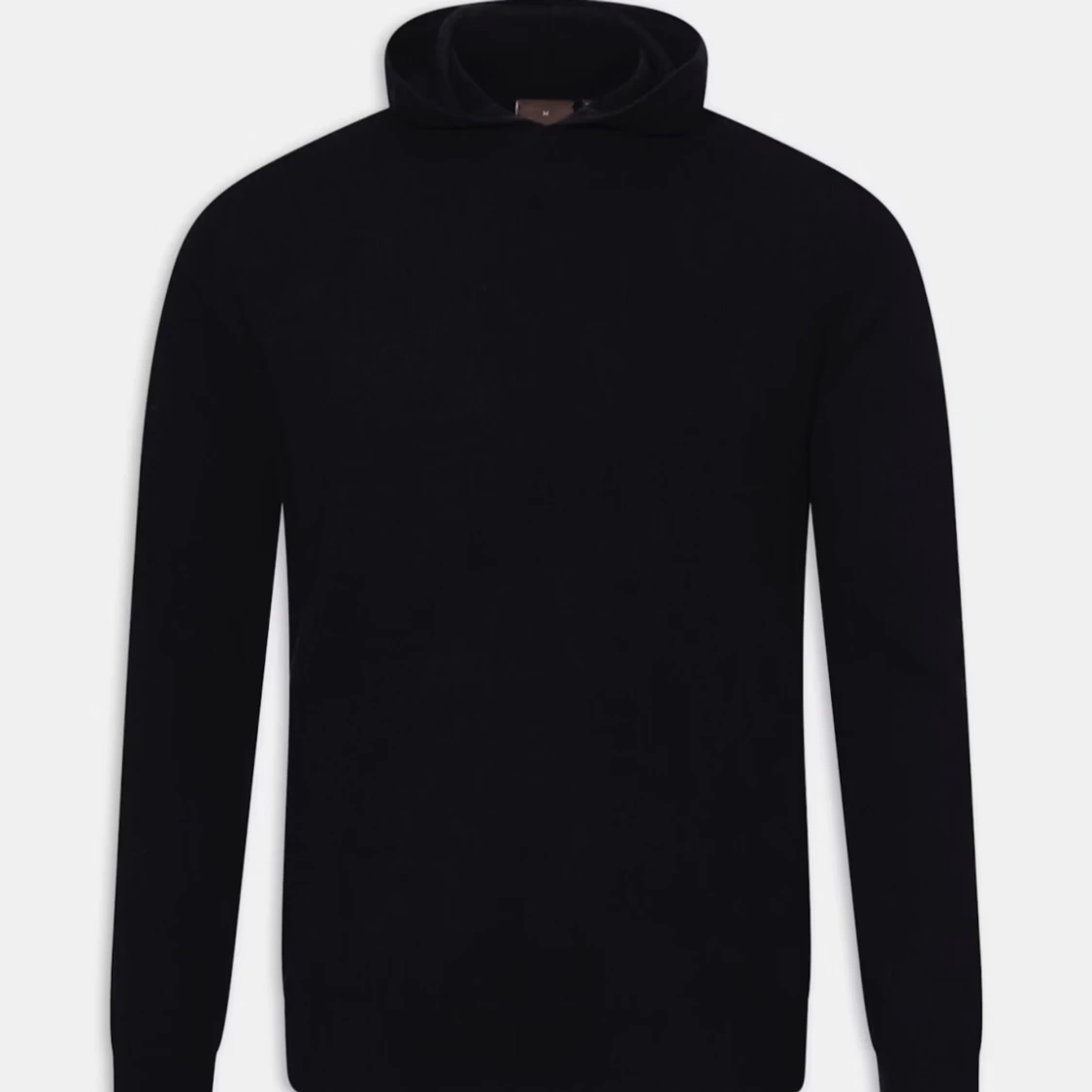 Mörkblå stickad hoodie i kashmir - 3