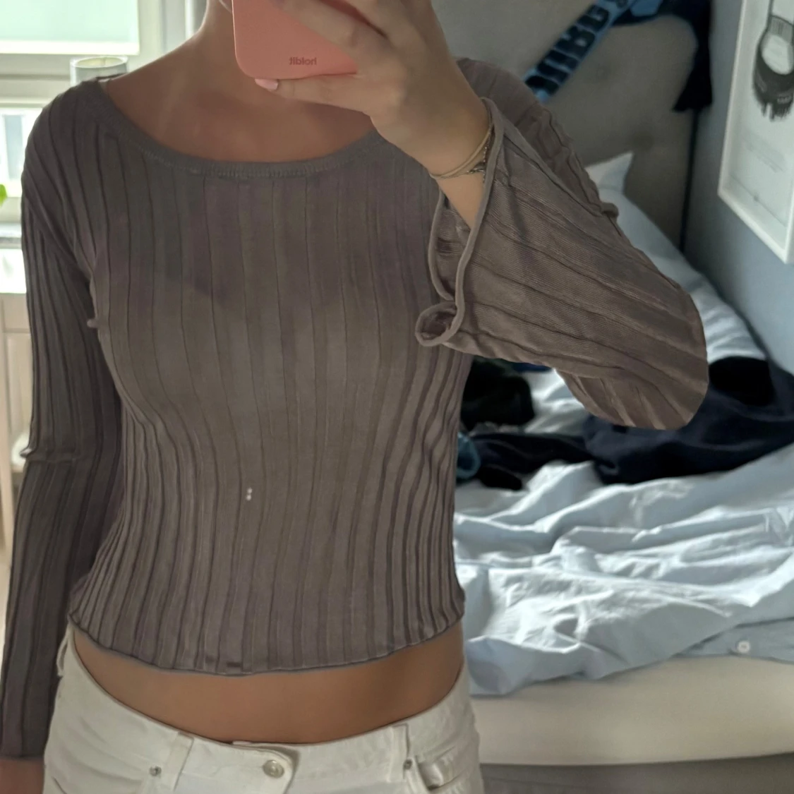 Ribbad långärmad topp - 1