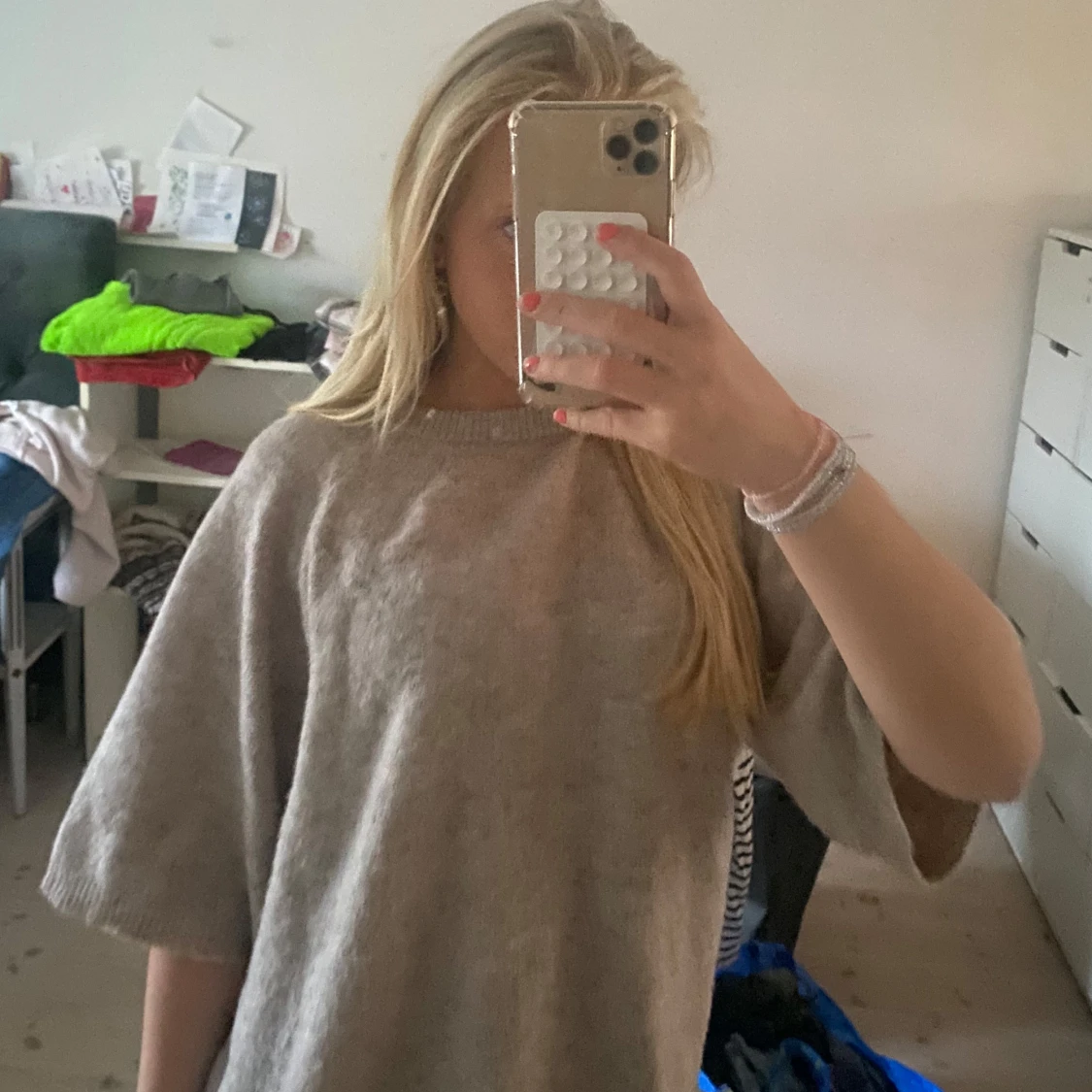 Trekvartsärmad Beige stickad tröja - 3