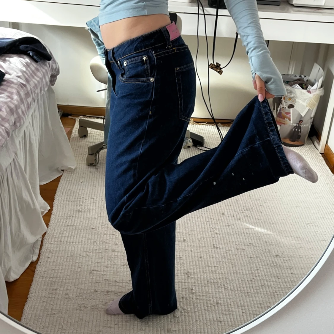 Mörkblå wide jeans med låg midja - 2