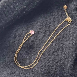 Guldigt halsband med rosa sten - Aldrig använd 💞stainless steel