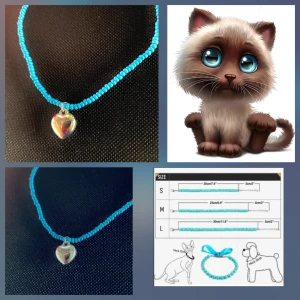 By prisförslag- Blått katt pärlhalsband med hjärthänge Small - Ett sött halsband med små blå pärlor och ett silverfärgat hjärthänge. Perfekt accessoar för att ge kattens stil en färgklick och lite extra charm. Halsbandet har en enkel och trendig design som passar till många katter. 