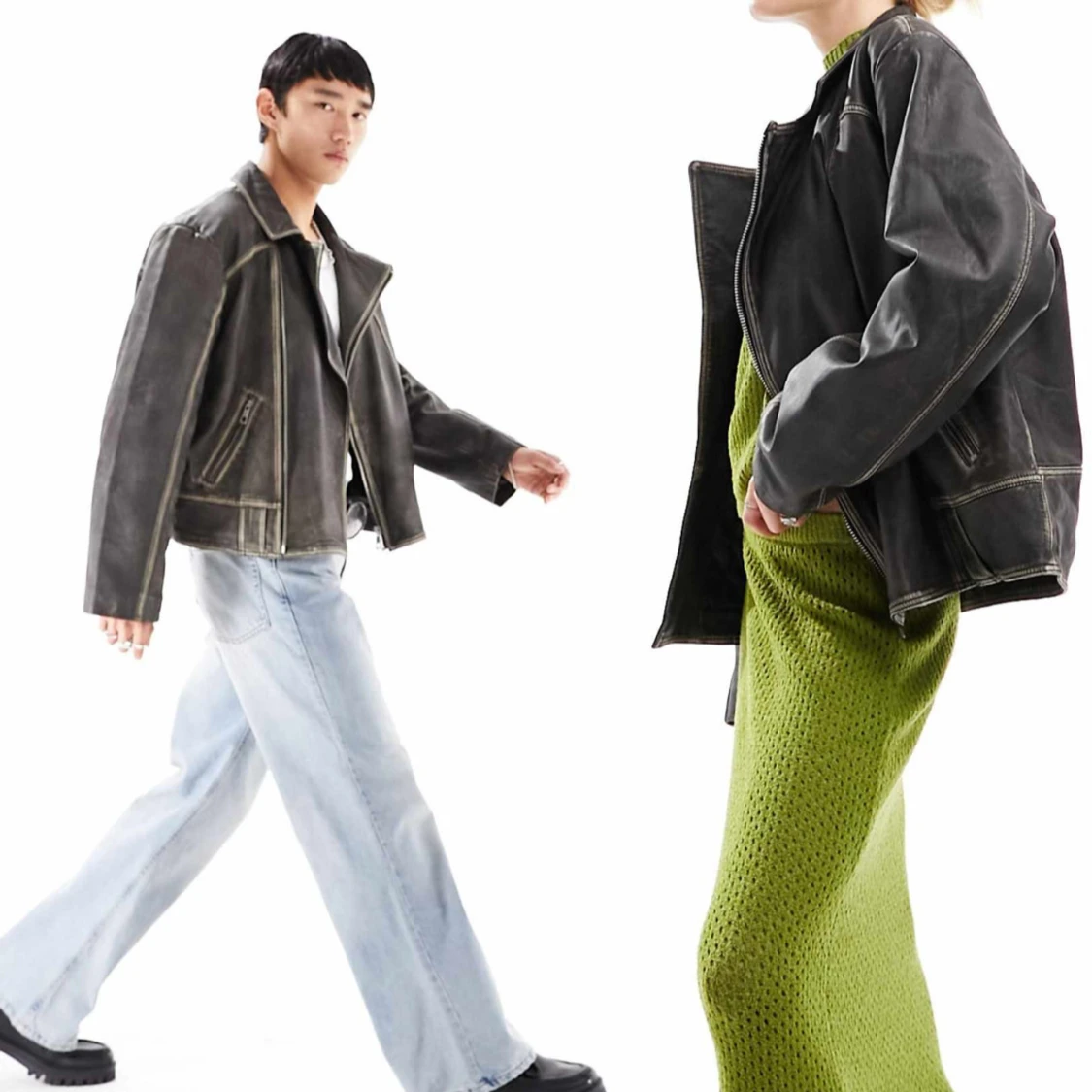 Brun skinnjacka med dragkedja - 3