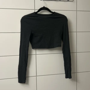 Svart croppad långärmad topp - En stilren svart croppad topp med långa ärmar och rund hals. Perfekt för att matcha med höga jeans eller kjol. Enkel design som funkar till många olika looks.