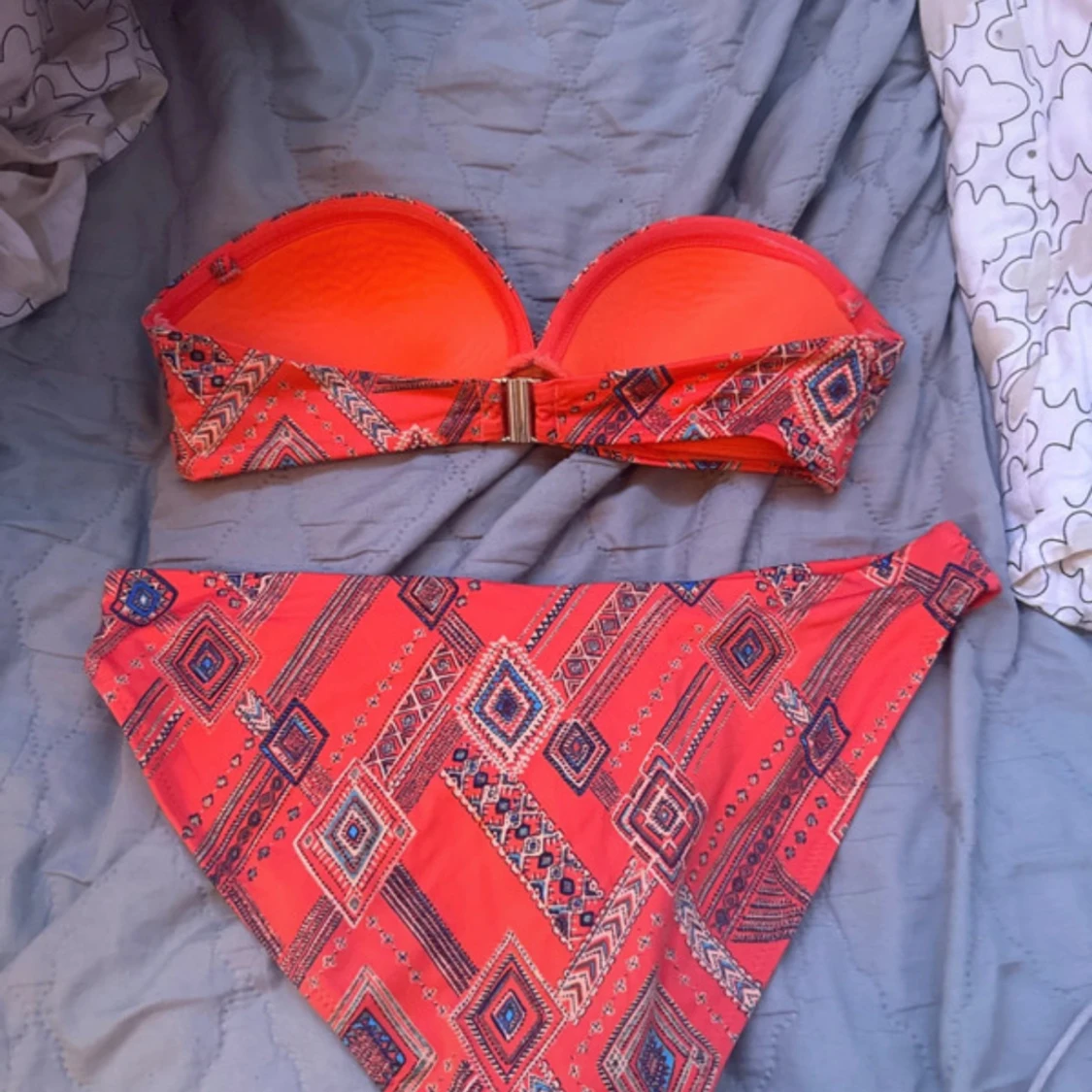 Orange mönstrad bandeau bikini - 1