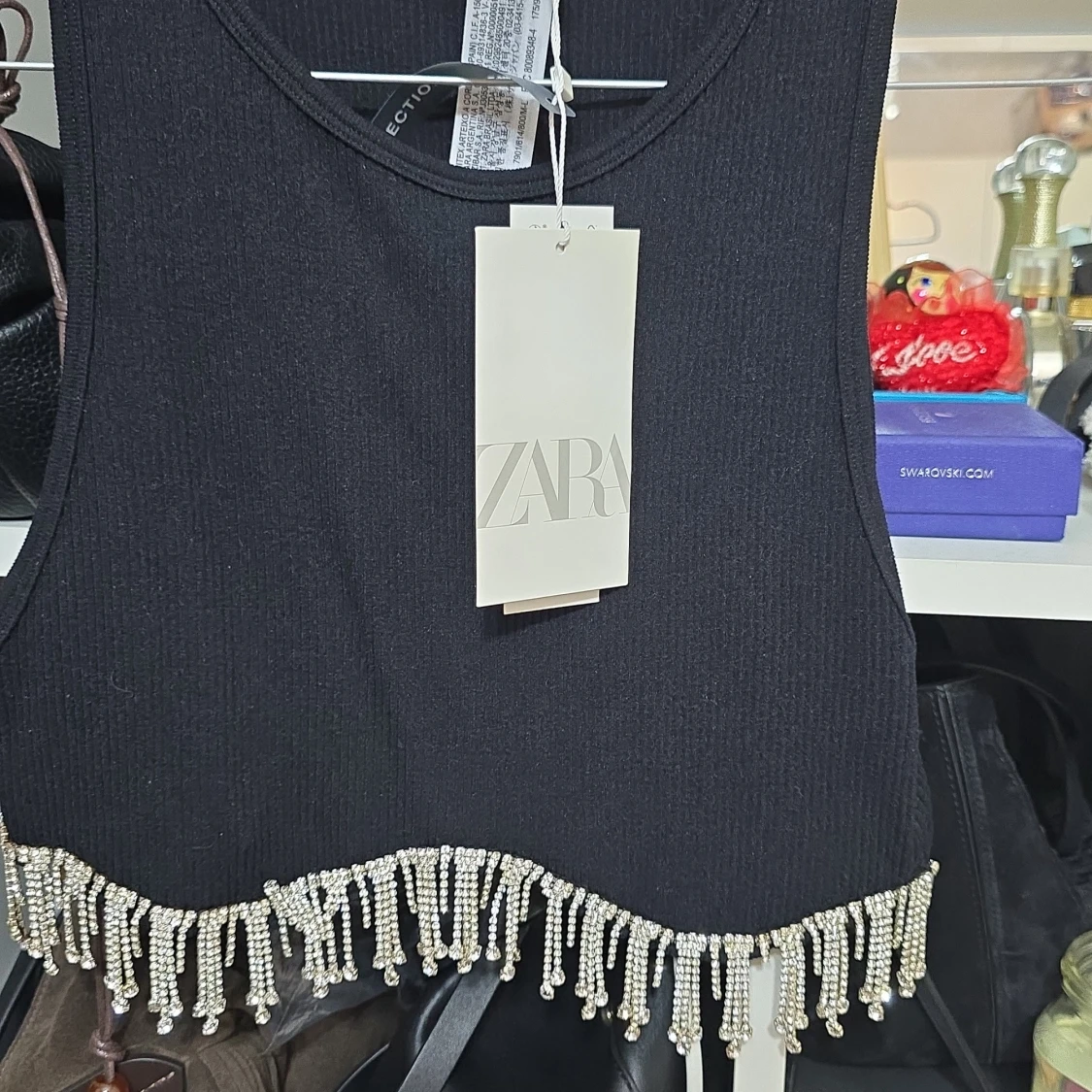 Svart croppad linnetopp med pärlor Zara - 1