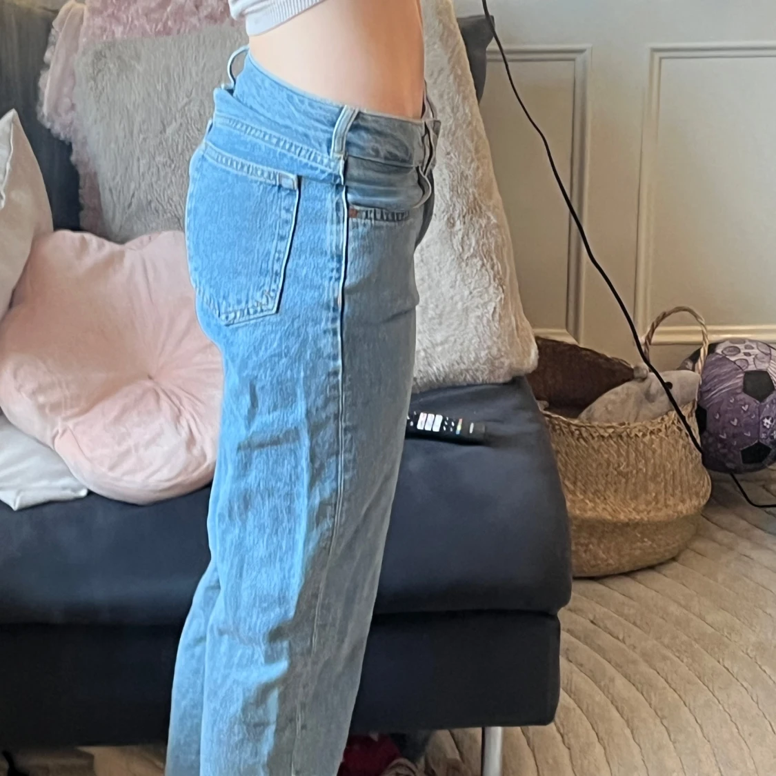 Lågmidjade baggy straight raka ljusblå jeans / low waist / low rise - 3