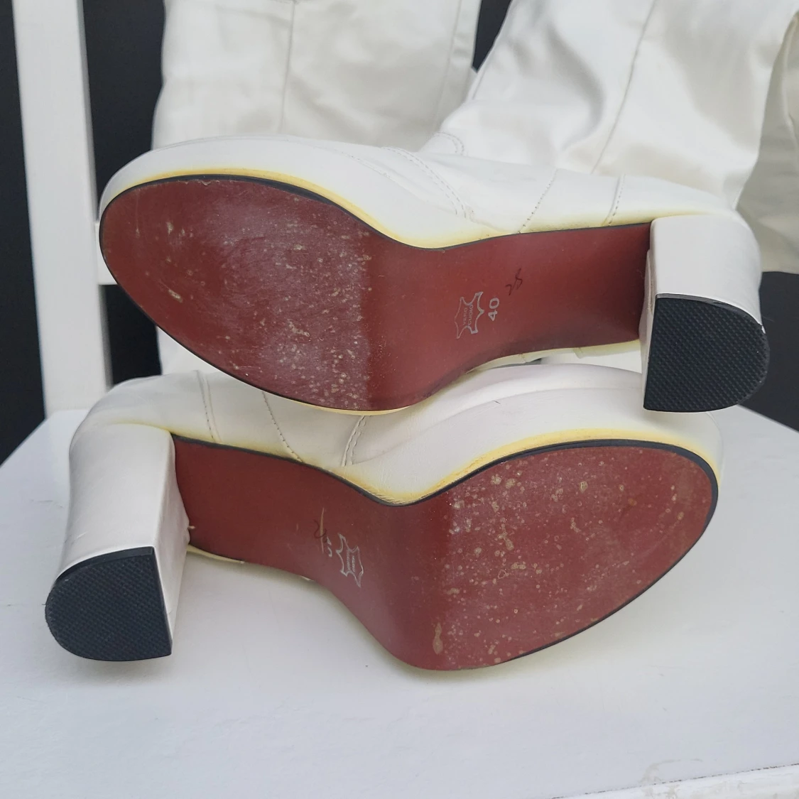 Vita/ivory/benvita overknee stövlar med klack - 3