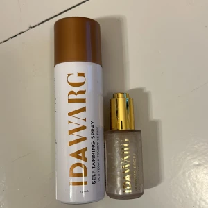 Self-Tanning Spray och drops från Ida Warg - Brun utan sol-spray från Ida Warg. 100% vegansk och parfymfri formula, 150 ml. Ger en solkysst look till både kropp och ansikte. Enkel att applicera för jämnt resultat. Använt 2 gånger. Tanning drops 45ml för ansikte mer än halva kvar.