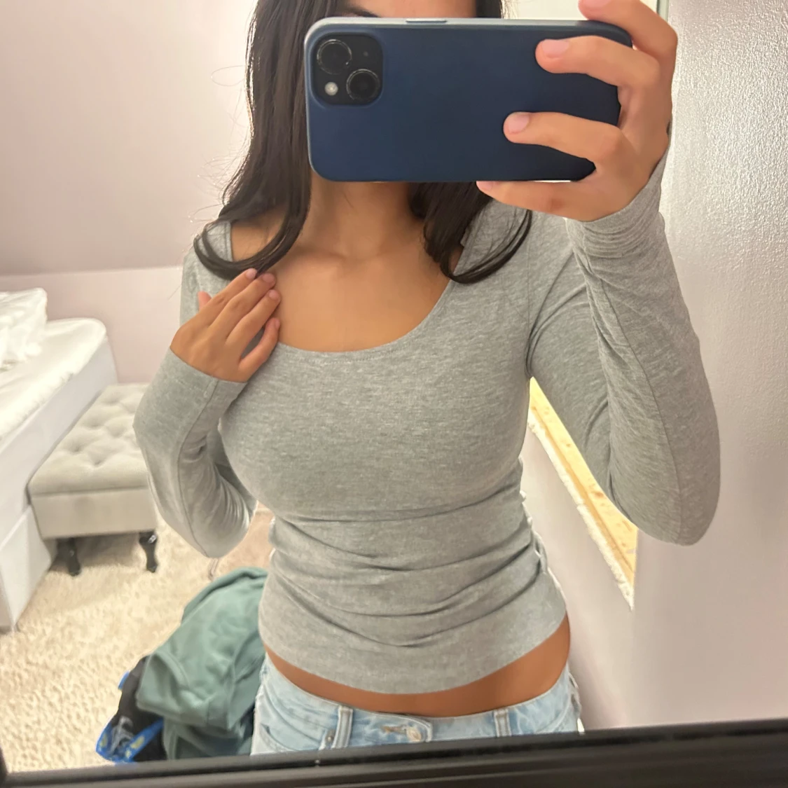 Grå långärmad tight tröja - 1