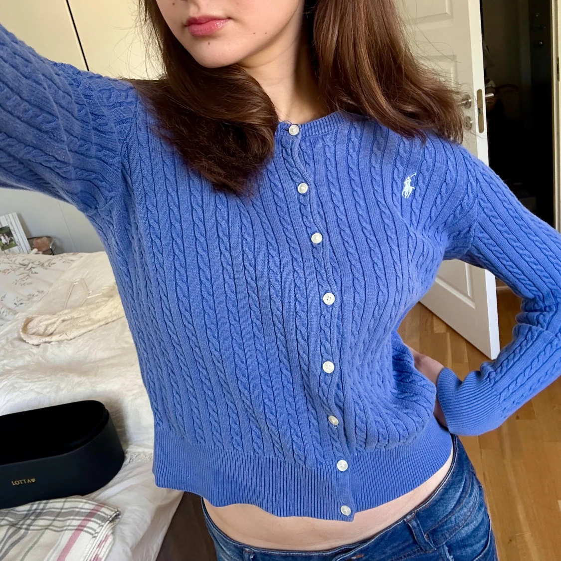 Blå kabelstickad kofta från Ralph Lauren💙