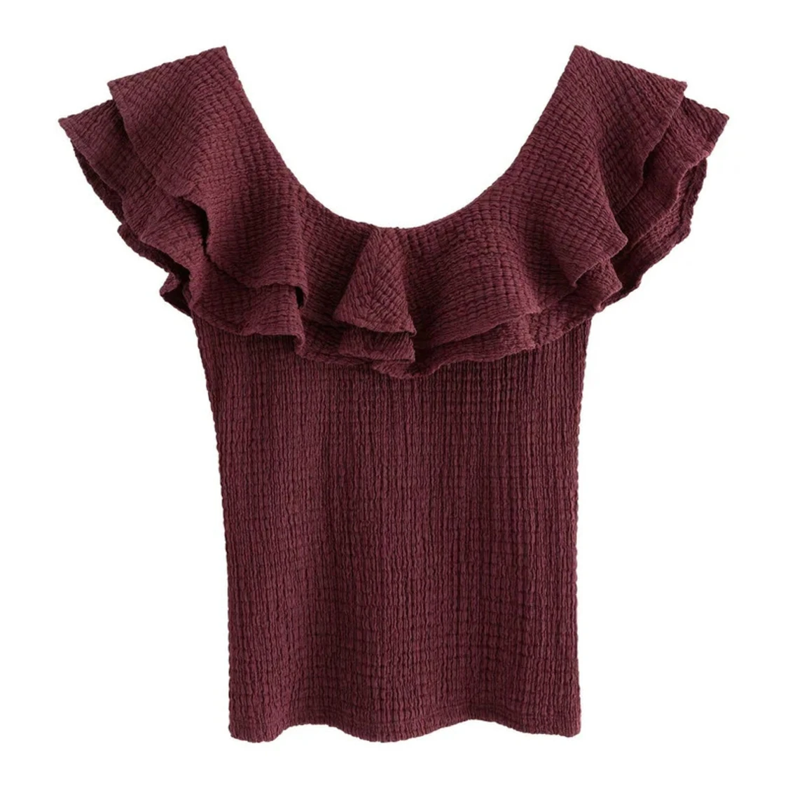 Vinröd volangtopp med struktur