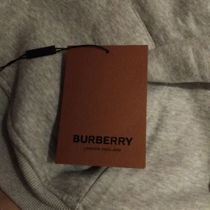 Grå Burberry hoodie med dragkedja - Säljer en grå hoodie från Burberry med klassiskt rutigt foder i huvan. Tröjan har dragkedja framtill, snörning vid huvan och är tillverkad i 100% bomull. Perfekt för dig som vill ha en stilren och lyxig look med ikoniska Burberry-detaljer.Säljer för att ja köpte fel storlek 