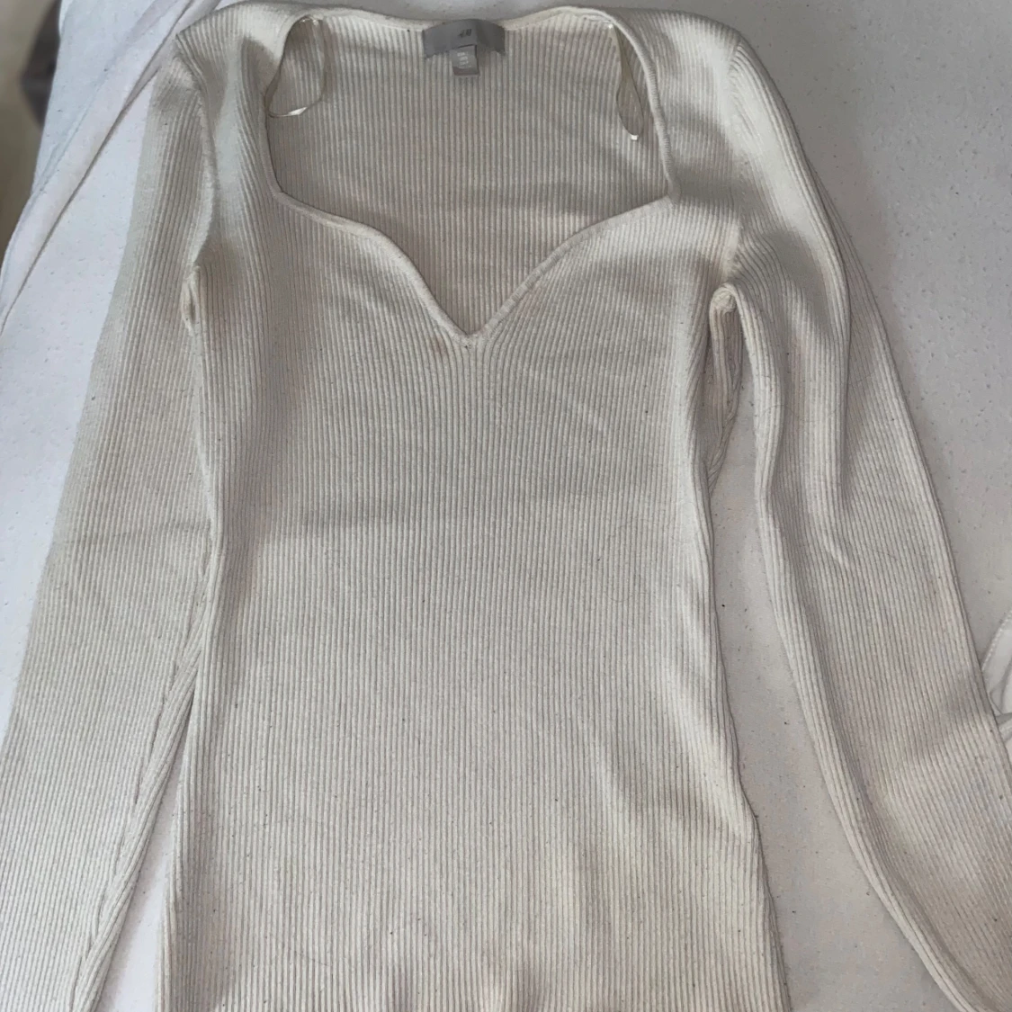 Vit ribbad långärmad topp H&M