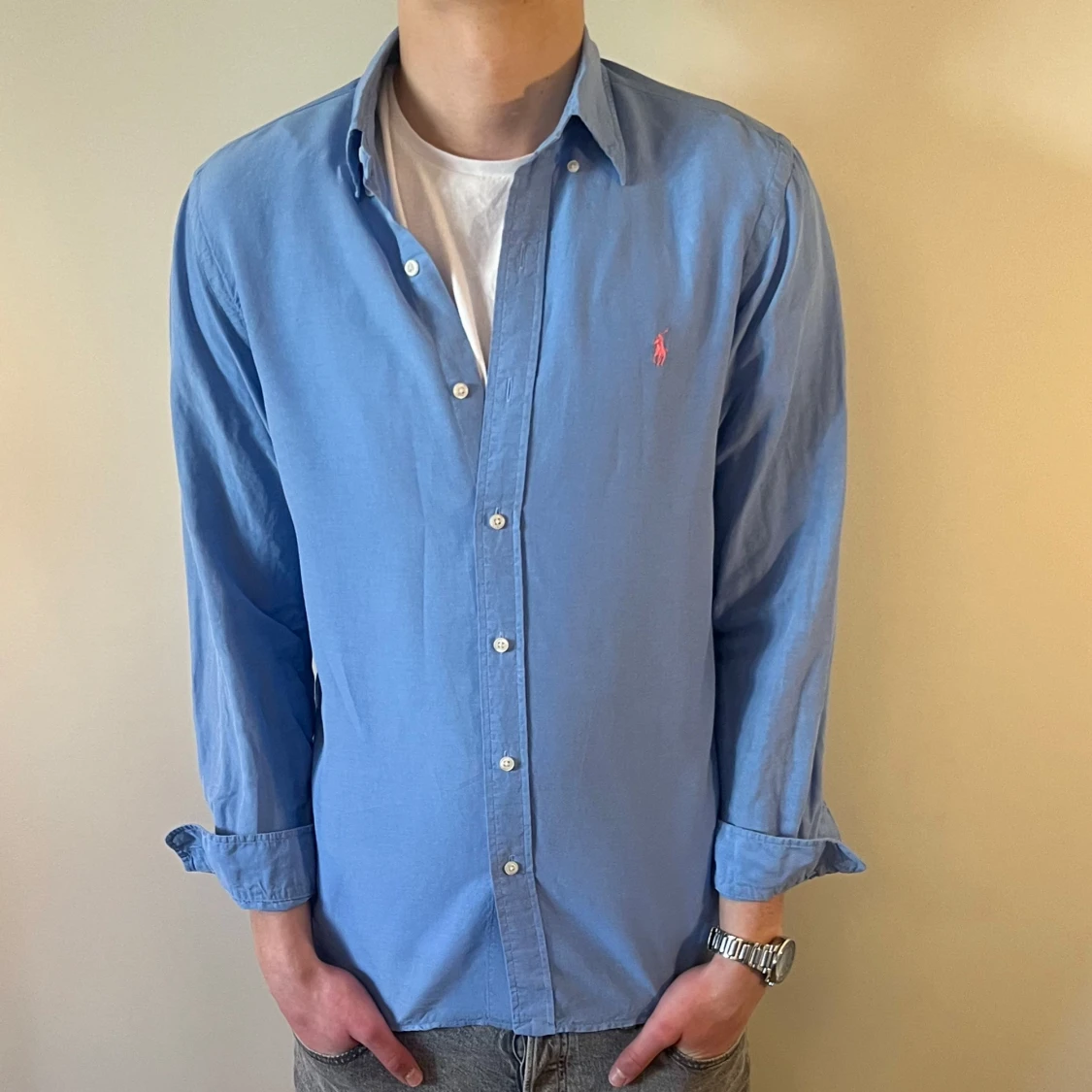 Blå linneskjorta från Ralph Lauren