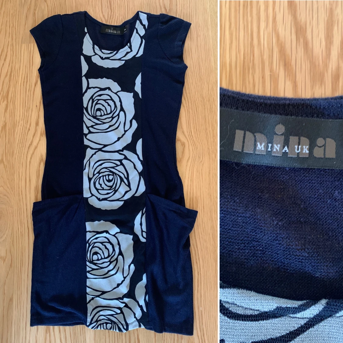 Mörkblå klänning med stora blommor från Mina UK - 2