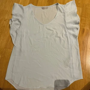 Ljusblå blus från M&S Collection - Säljer en ljusblå blus från M&S Collection med v-ringning och volangdetaljer på ärmarna. 