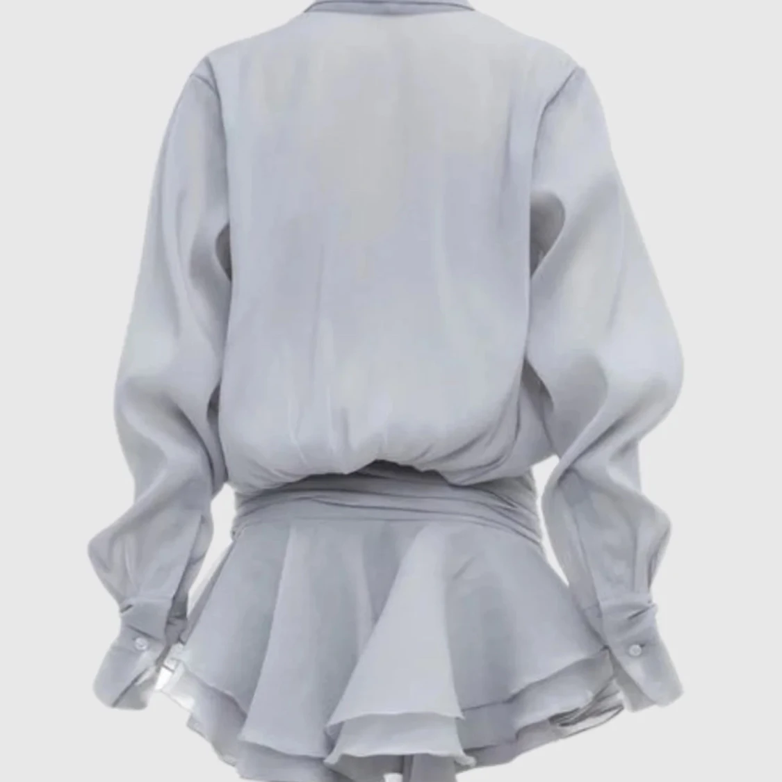 Vit omlottklänning med volang och lång ärm - 3