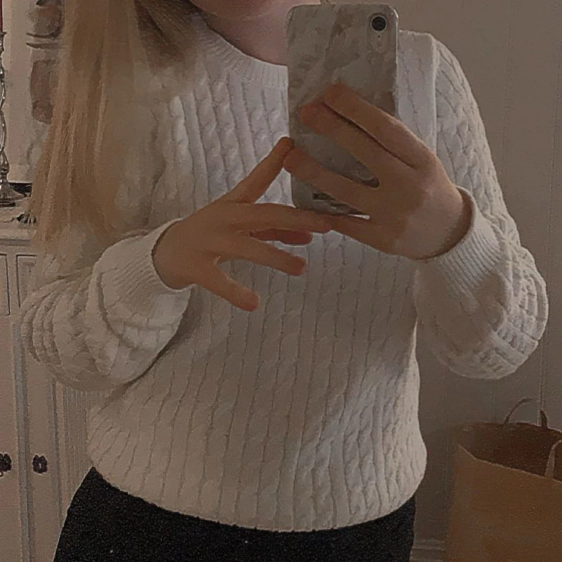 Vit kabelstickad tröja - 4