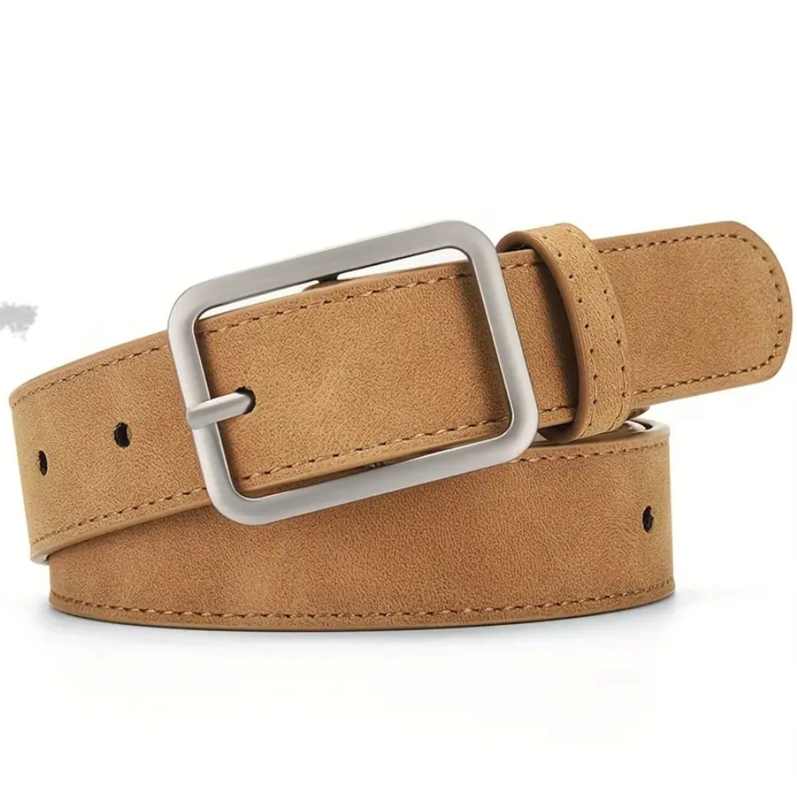 Beige mockabälte med silverfärgat spänne