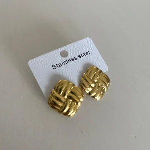 Guldpläterade örhängen i rostfritt stål - Snygga guldpläterade 14k örhängen i rostfritt stål med en flätad design. Perfekta för att ge en elegant touch till din outfit. De är både stilrena och hållbara. Nya och aldrig provade. 