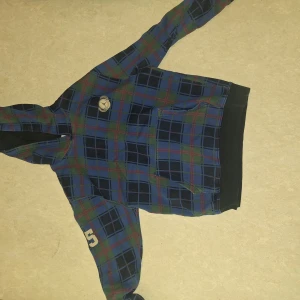 Rutig hoodie från Jordan - Säljer en cool rutig hoodie från Jordan i blått, grönt och rött. Den har en stor ficka fram och texten 'Jordan' på ryggen. Perfekt för en avslappnad stil!