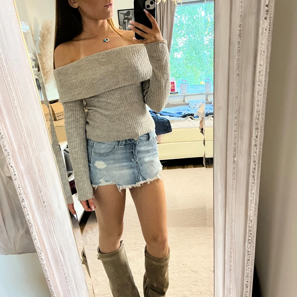 Stickad off shoulder tröja - 1