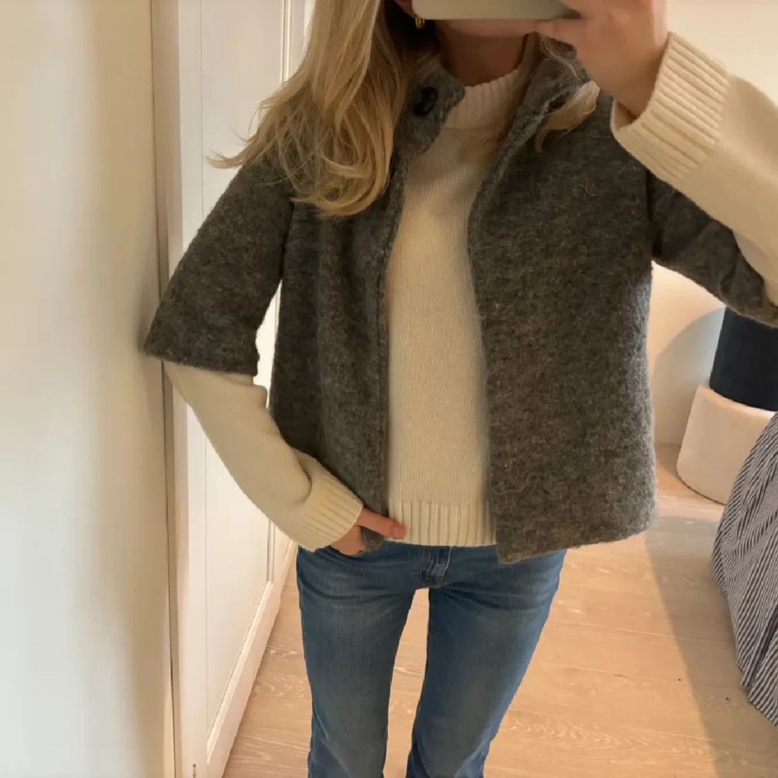 Grå trekvartsärmad ulljacka - 93