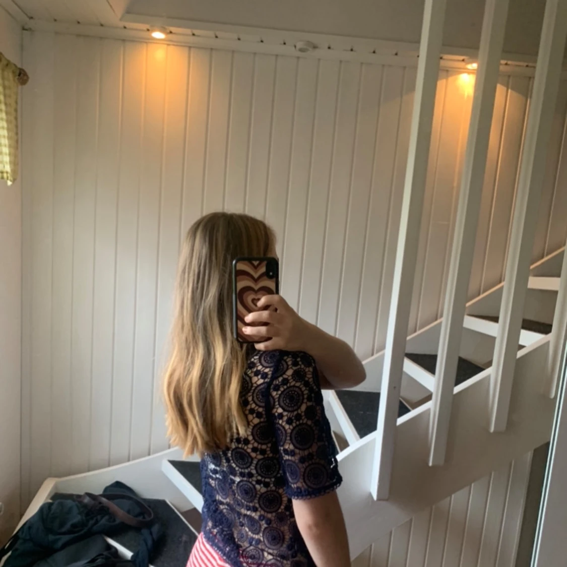 Mörkblå spetsblus - 90