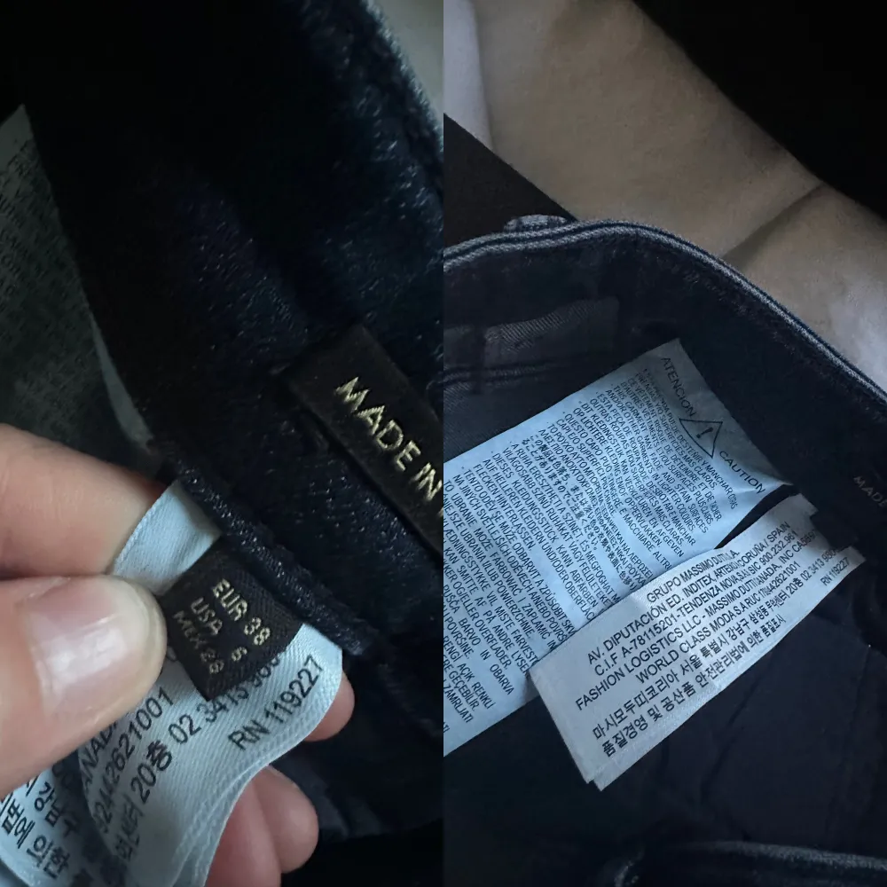 Snygga mörkblå skinny jeans från Massimo Dutti med hög midja. Perfekta för en stilren look. Klassisk femficksdesign och knappgylf. Tillverkade i ett stretchigt material för extra komfort. Storleken är 38 alltså M. Farkut & Housut.