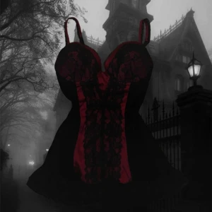 Svart och röd korsett med spetsdetaljer - Säljer en snygg svart och röd korsett med vackra spetsdetaljer. Den har justerbara axelband.