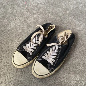 Svarta sneakers med vita detaljer - Klassiska svarta sneakers med vita snören och vita sulor. Skorna har en rund tå och är tillverkade i ett slitstarkt material. Perfekta för en avslappnad stil.