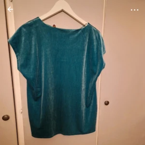 Blå sammetstopp - Snygg blå topp i mjuk sammet med korta ärmar och rund hals. Perfekt för en stilren look.