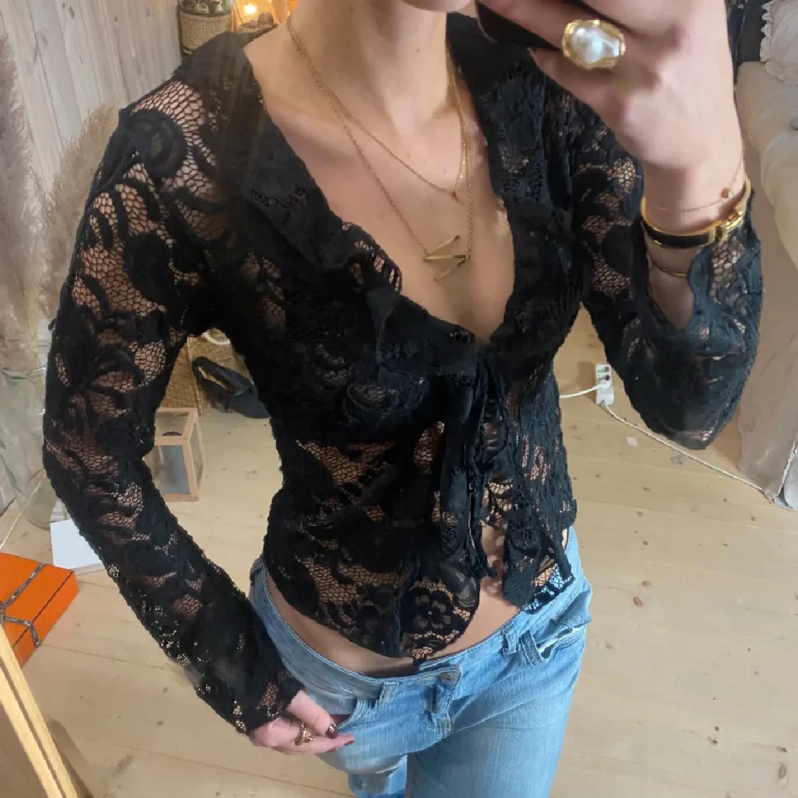 Svart spetsblus - 90
