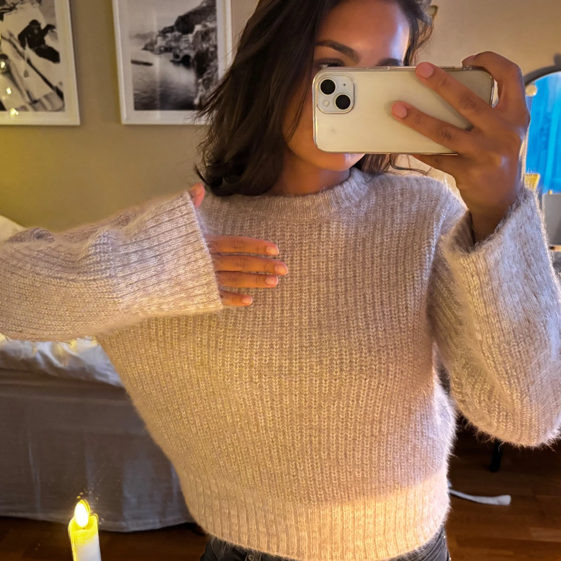 Beige stickad tröja - 90