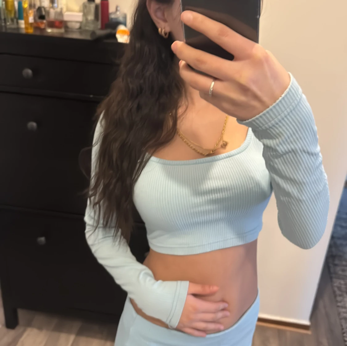 Ljusblå ribbad klänning