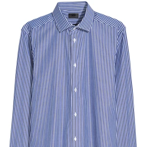 Blå och vit randig skjorta från H&M - Snygg blåvit-randig skjorta från H&M i slim fit, 100 % bomull 