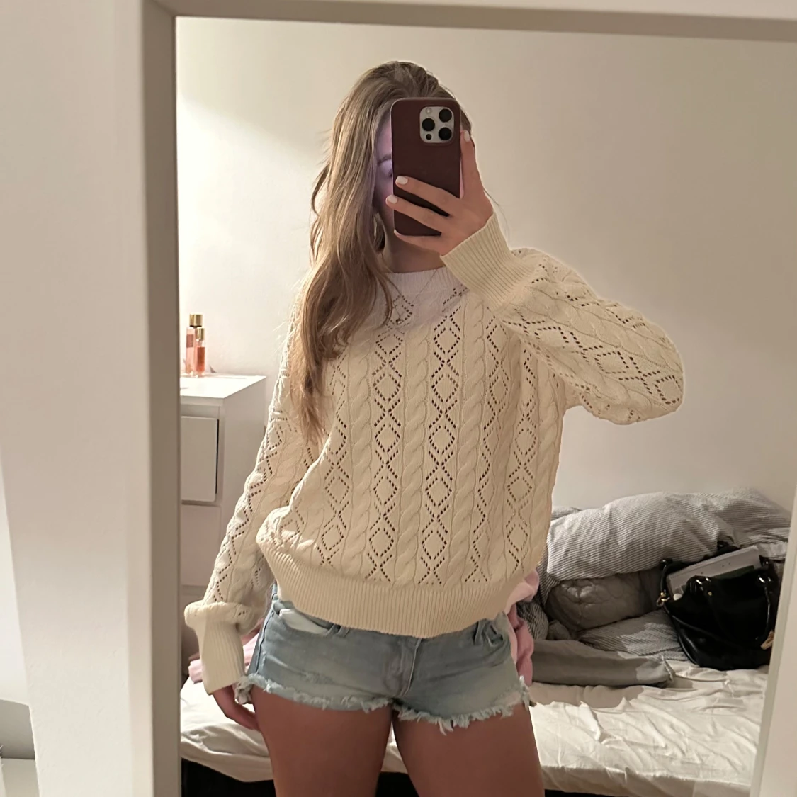 Vit stickad tröja - 90