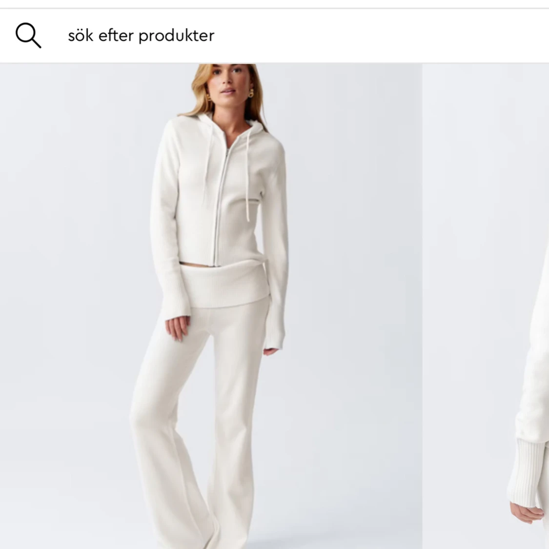 Vit stickad zip hoodie - 90