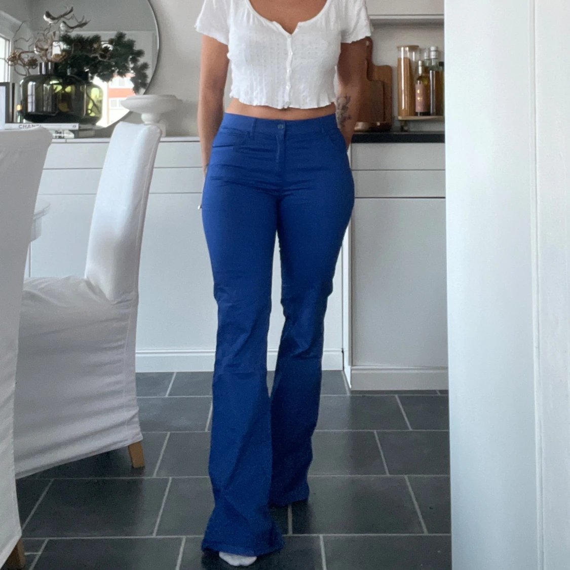 Kungsblå vintage bootcut byxor