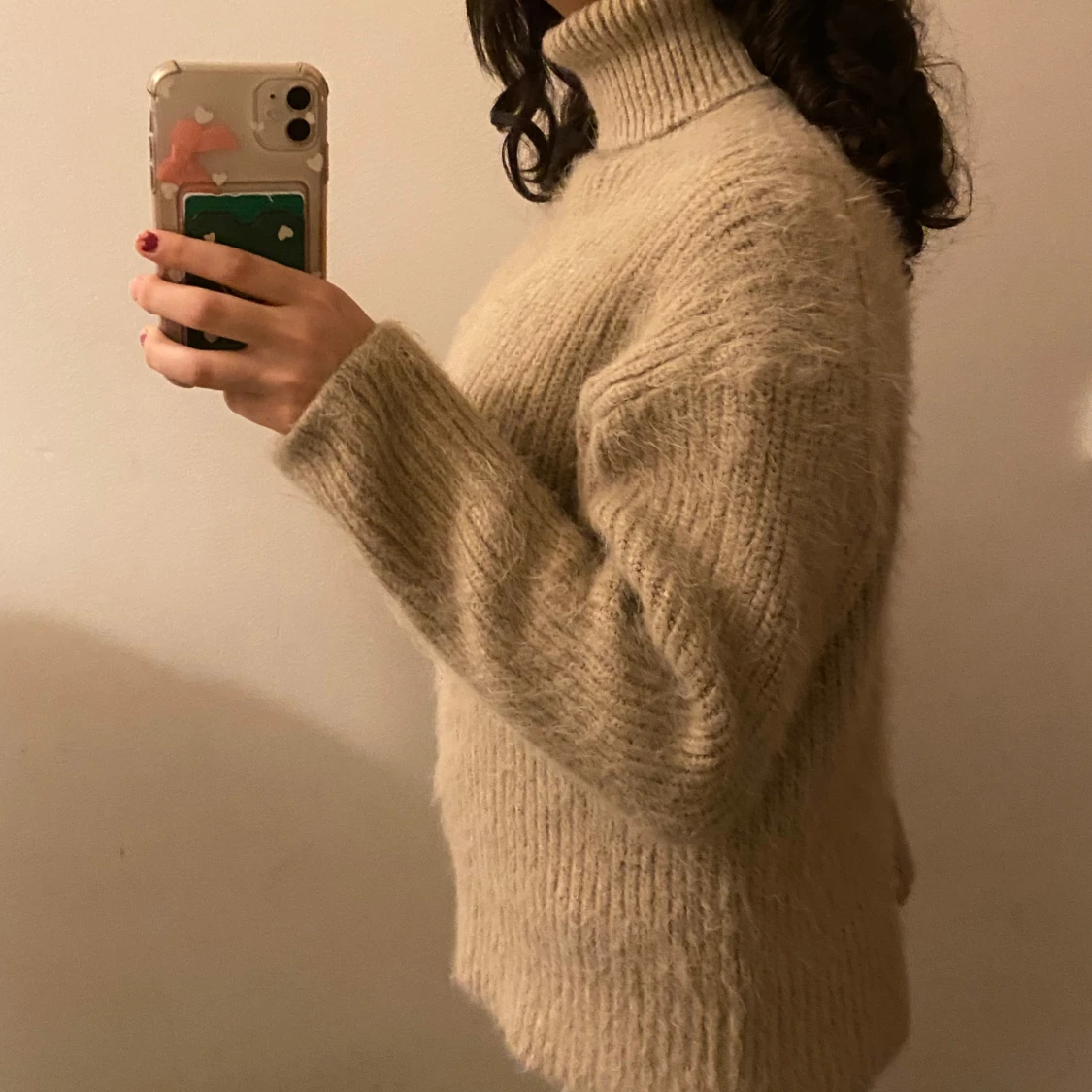 Beige stickad polotröja - 90