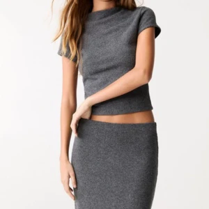 Grå croppad topp - Snygg grå croppad topp med korta ärmar. Perfekt för en stilren och modern look. Passar bra till både kjol och byxor.