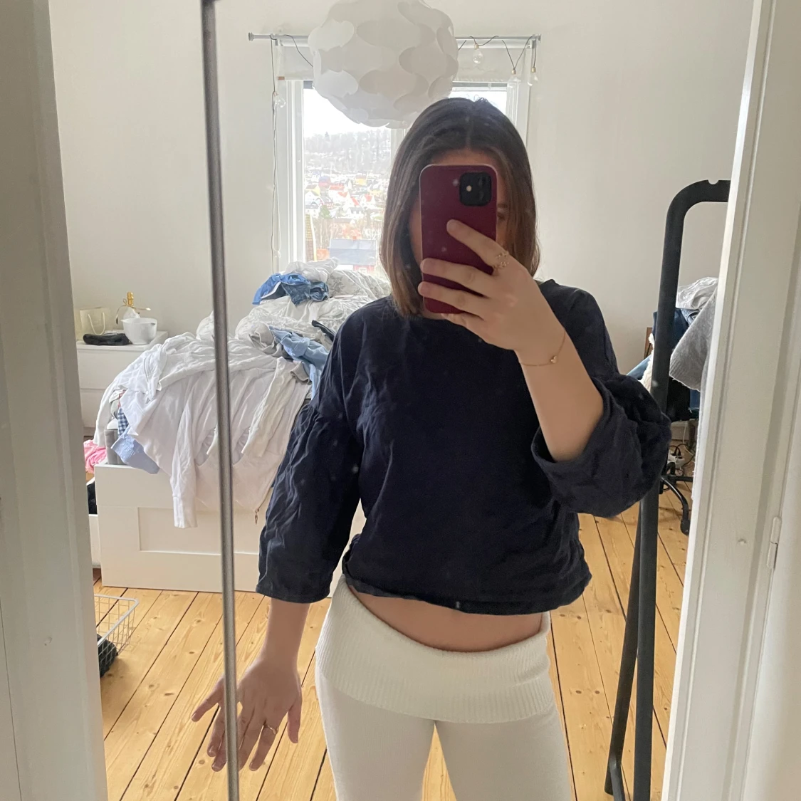 Marinblå blus med trekvartsärm - 90