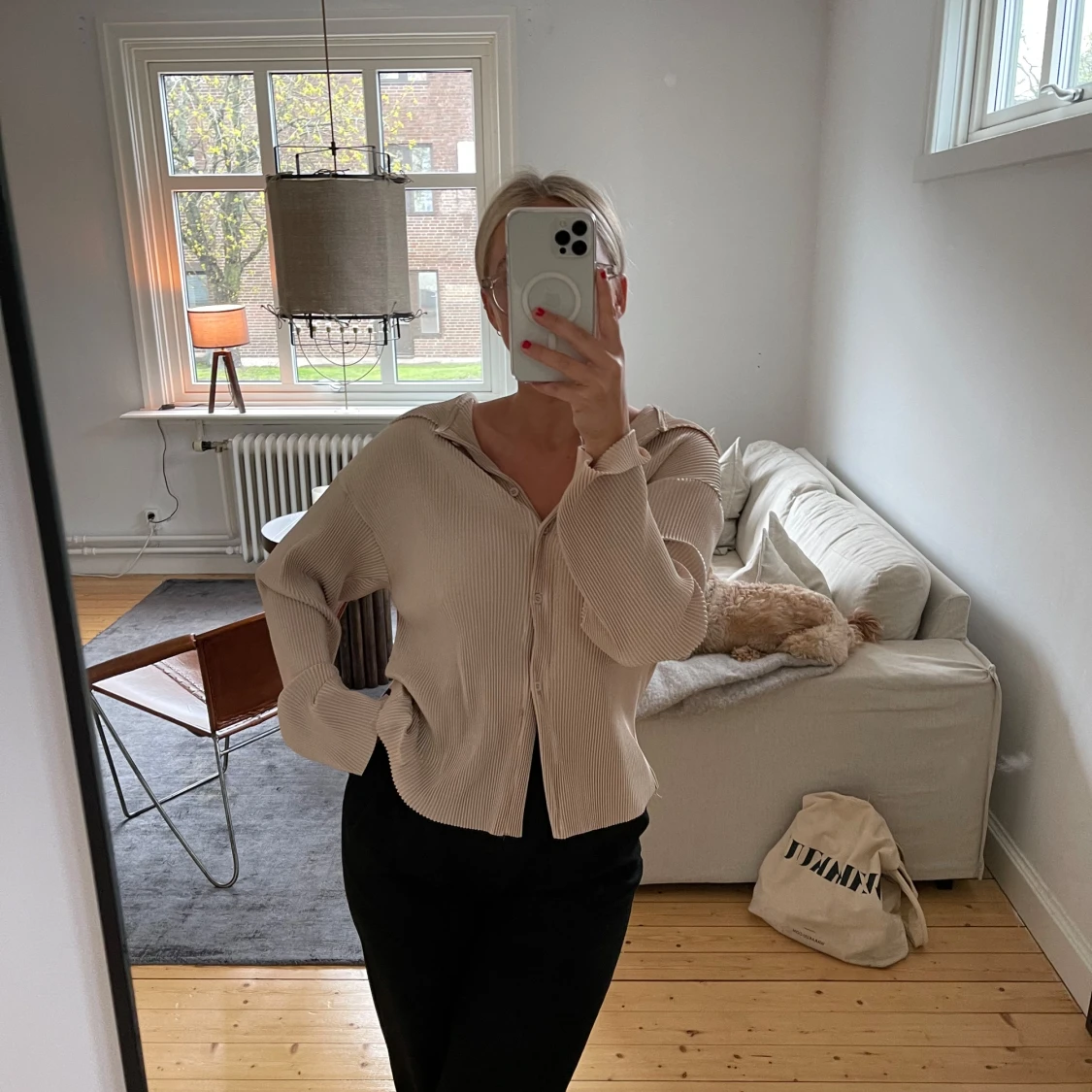 Plisserad Silkesskjorta  - 90