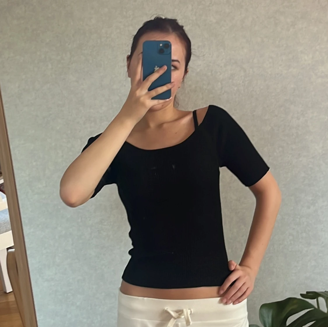 Svart ribbad topp - 90